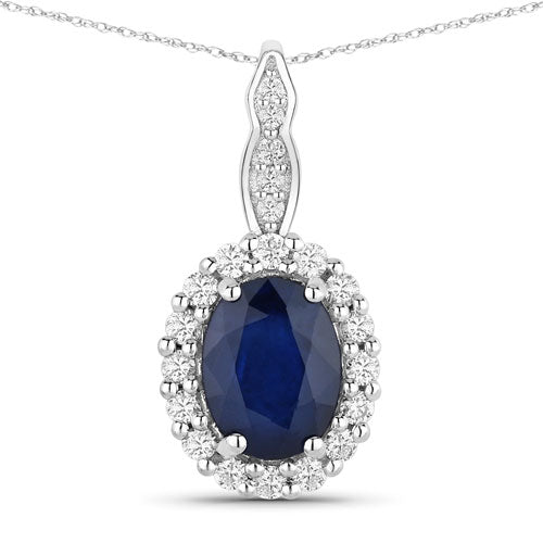 1.79 Carat Genuine Blue Sapphire and White Diamond 14K White Gold Pendant by Bids.com