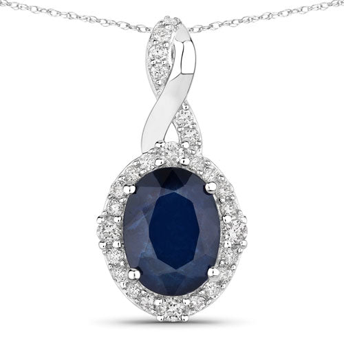 1.72 Carat Genuine Blue Sapphire and White Diamond 14K White Gold Pendant by Bids.com