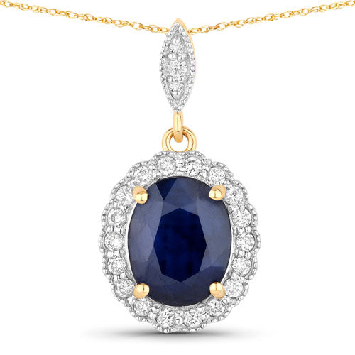 3.38 Carat Genuine Blue Sapphire and White Diamond 14K Yellow Gold Pendant by Bids.com