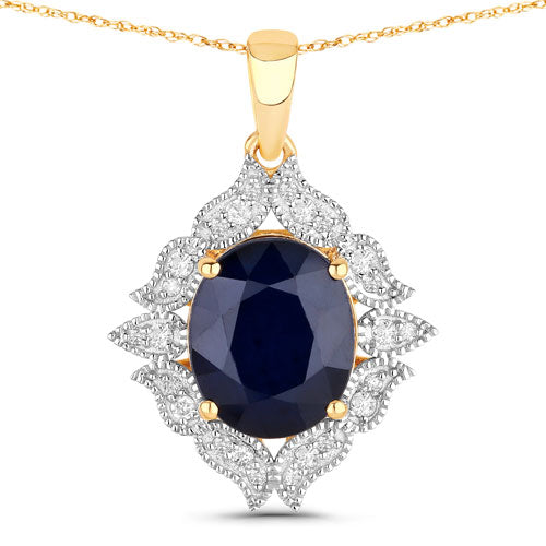 6.44 Carat Genuine Blue Sapphire and White Diamond 14K Yellow Gold Pendant by Bids.com