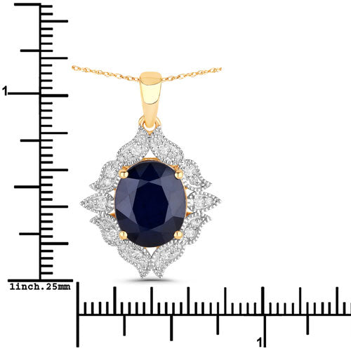 6.44 Carat Genuine Blue Sapphire and White Diamond 14K Yellow Gold Pendant by Bids.com