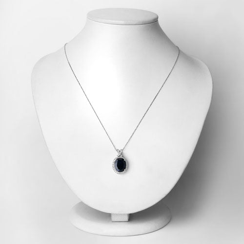 6.58 Carat Genuine Blue Sapphire and White Diamond 14K White Gold Pendant by Bids.com
