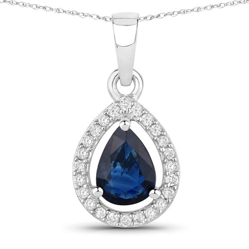 0.91 Carat Genuine Blue Sapphire and White Diamond 14K White Gold Pendant by Bids.com