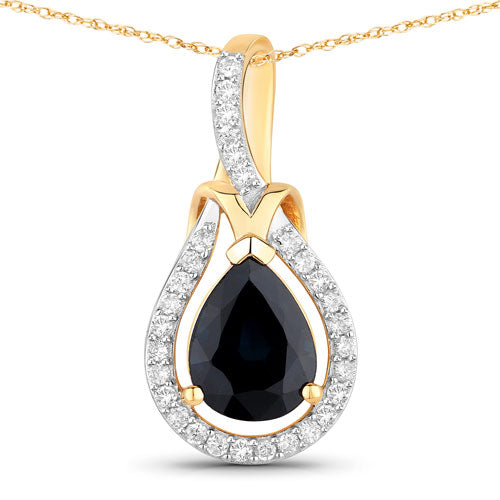1.48 Carat Genuine Blue Sapphire and White Diamond 14K Yellow Gold Pendant by Bids.com