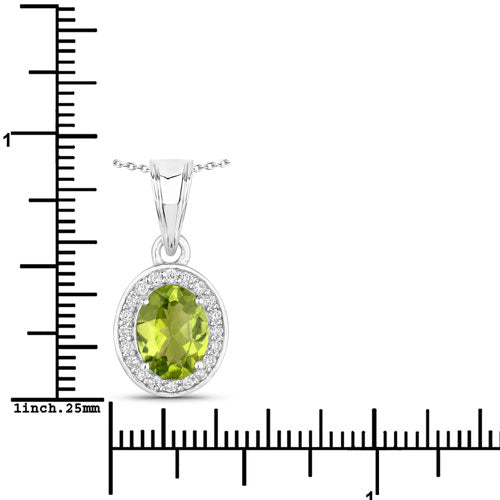 1.90 Carat Genuine Peridot and Lab Grown Diamond .925 Sterling Silver Pendant by Bids.com