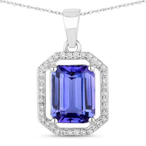 2.58 Carat Genuine Tanzanite and White Diamond 14K White Gold Pendant DestGlow