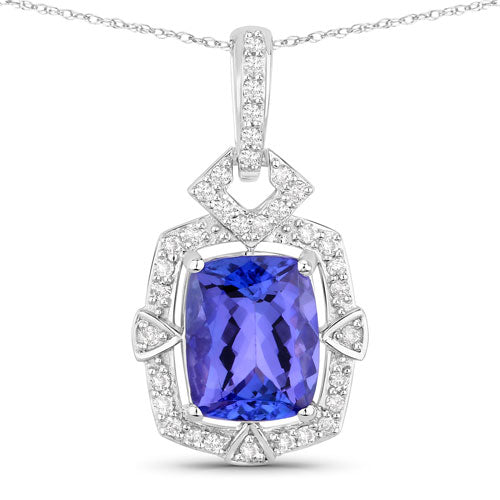 2.46 Carat Genuine Tanzanite and White Diamond 14K White Gold Pendant by Bids.com