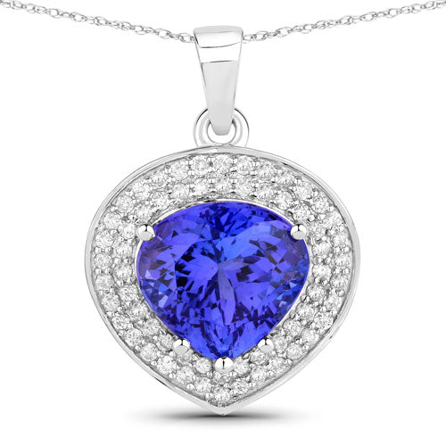 4.17 Carat Genuine Tanzanite and White Diamond 14K White Gold Pendant by Bids.com