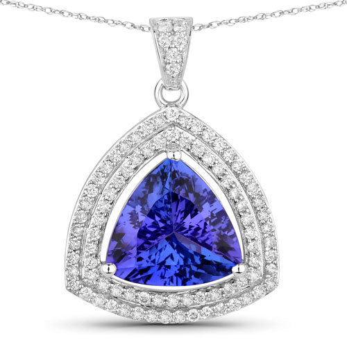 3.93 Carat Genuine Tanzanite and White Diamond 14K White Gold Pendant by Bids.com