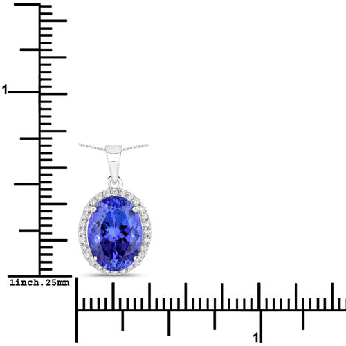 3.17 Carat Genuine Tanzanite and White Diamond 14K White Gold Pendant DestGlow