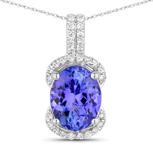 2.51 Carat Genuine Tanzanite and White Diamond 14K White Gold Pendant DestGlow