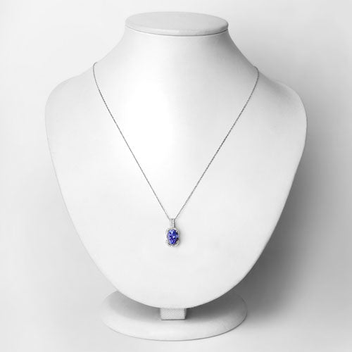 2.51 Carat Genuine Tanzanite and White Diamond 14K White Gold Pendant DestGlow