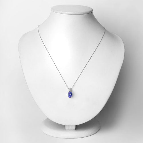 2.03 Carat Genuine Tanzanite and White Diamond 14K White Gold Pendant DestGlow