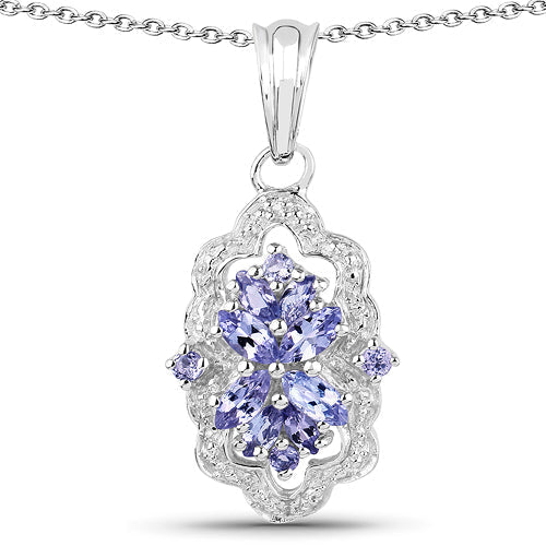 1.03 Carat Genuine Tanzanite & White Topaz .925 Sterling Silver Pendant DestGlow