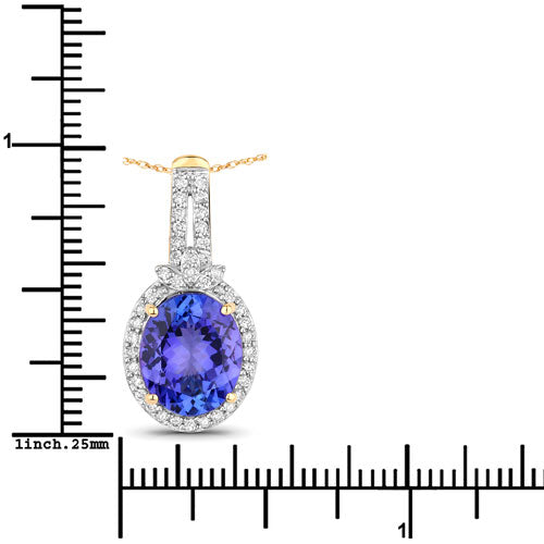 3.74 Carat Genuine Tanzanite and White Diamond 14K Yellow Gold Pendant by Bids.com