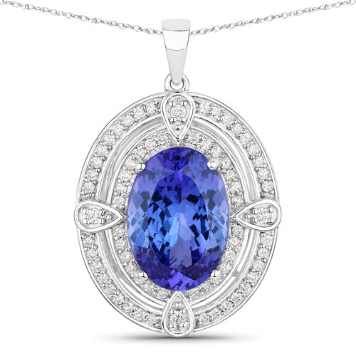 5.91 Carat Genuine Tanzanite and White Diamond 14K White Gold Pendant by Bids.com