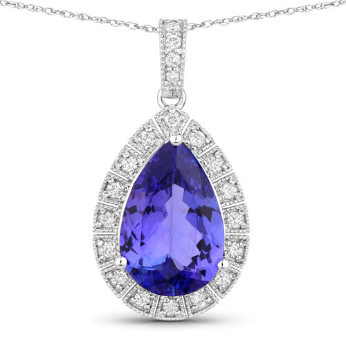 3.13 Carat Genuine Tanzanite and White Diamond 14K White Gold Pendant by Bids.com