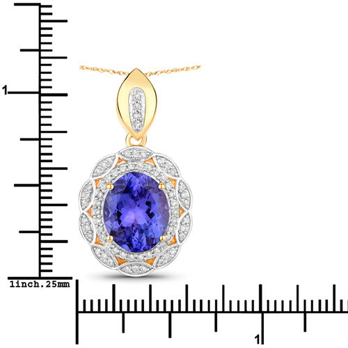 4.13 Carat Genuine Tanzanite and White Diamond 14K Yellow Gold Pendant by Bids.com