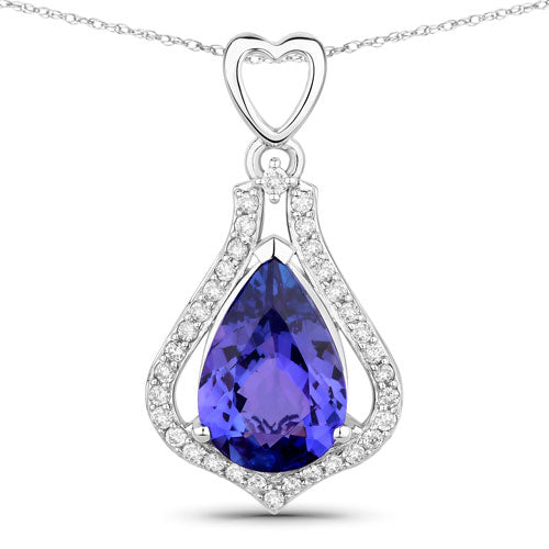 3.30 Carat Genuine Tanzanite and White Diamond 14K White Gold Pendant by Bids.com
