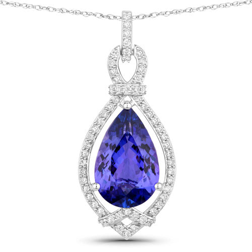 7.11 Carat Genuine Tanzanite and White Diamond 14K White Gold Pendant by Bids.com