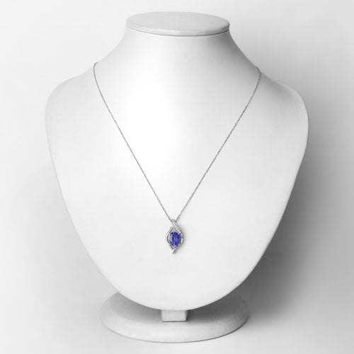 1.73 Carat Genuine Tanzanite and White Diamond 14K White Gold Pendant DestGlow