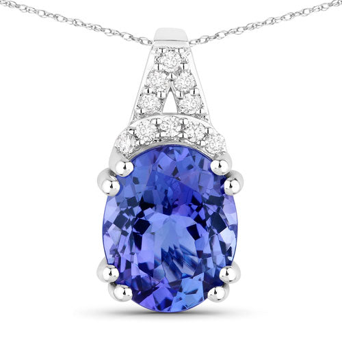 2.10 Carat Genuine Tanzanite and White Diamond 14K White Gold Pendant DestGlow