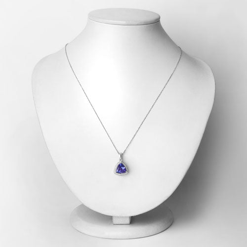 2.78 Carat Genuine Tanzanite and White Diamond 14K White Gold Pendant DestGlow