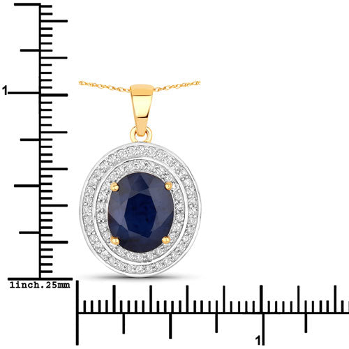 4.82 Carat Genuine Blue Sapphire and White Diamond 14K Yellow Gold Pendant by Bids.com