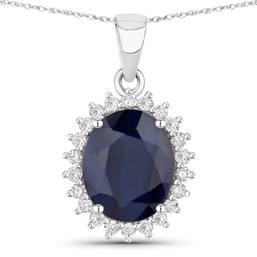 4.63 Carat Genuine Blue Sapphire and White Diamond 14K White Gold Pendant by Bids.com