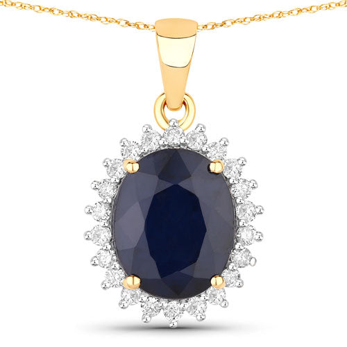 4.63 Carat Genuine Blue Sapphire and White Diamond 14K Yellow Gold Pendant by Bids.com