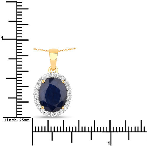 4.63 Carat Genuine Blue Sapphire and White Diamond 14K Yellow Gold Pendant by Bids.com