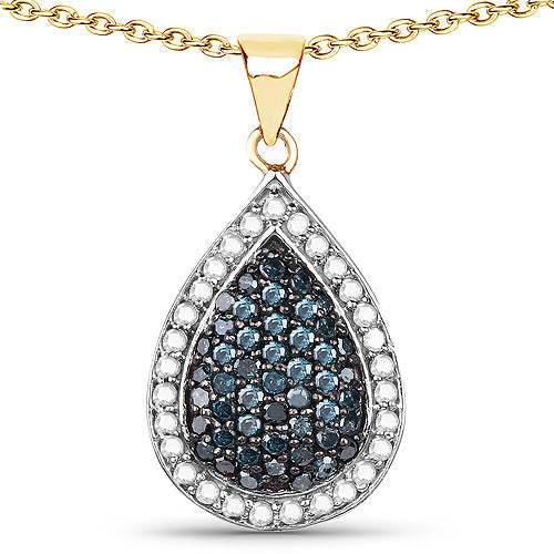 14K Yellow Gold Plated 0.81 Carat Genuine Blue Diamond and White Diamond .925 Sterling Silver Pendant by Bids.com