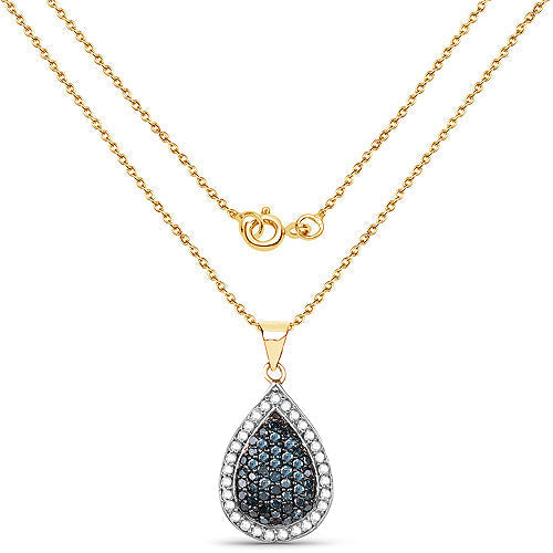 14K Yellow Gold Plated 0.81 Carat Genuine Blue Diamond and White Diamond .925 Sterling Silver Pendant