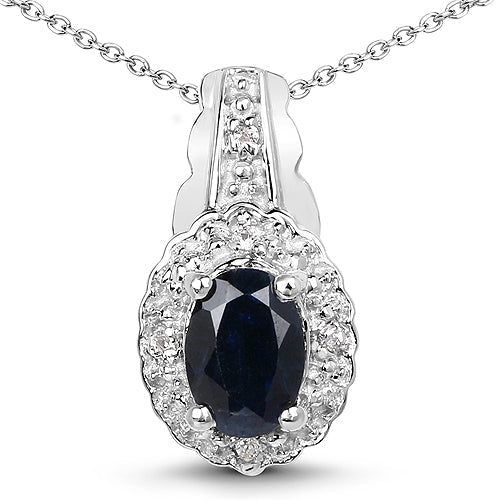 0.98 Carat Genuine Blue Sapphire and White Topaz .925 Sterling Silver Pendant DestGlow