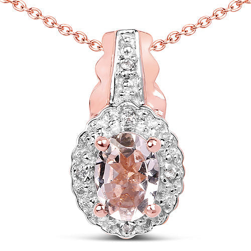 14K Rose Gold Plated 0.73 Carat Genuine Morganite & White Topaz .925 Sterling Silver Pendant DestGlow