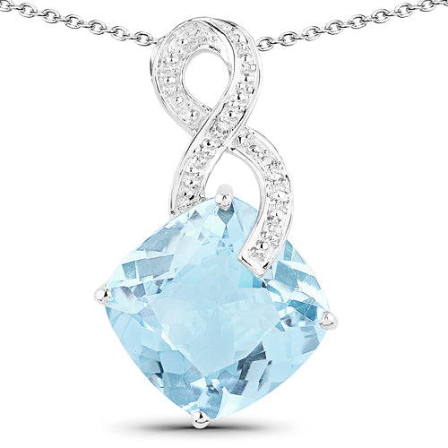 11.95 Carat Genuine Blue Topaz & White Topaz .925 Sterling Silver Pendant DestGlow