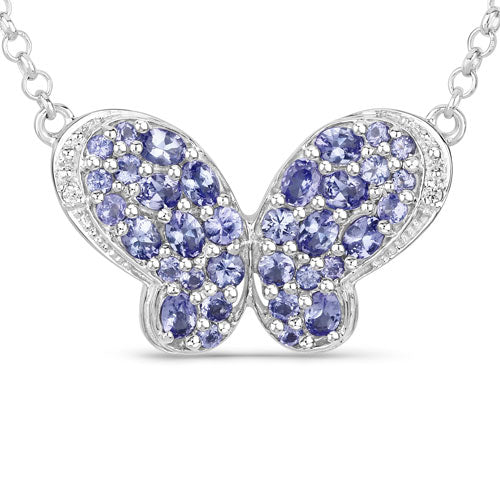 3.31 Carat Genuine Tanzanite and White Zircon .925 Sterling Silver Pendant DestGlow