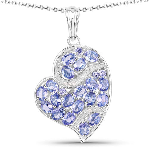3.40 Carat Genuine Tanzanite and White Topaz .925 Sterling Silver Pendant DestGlow