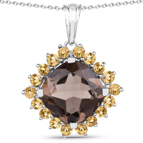 6.17 Carat Genuine Smoky Quartz and Citrine .925 Sterling Silver Pendant by Bids.com