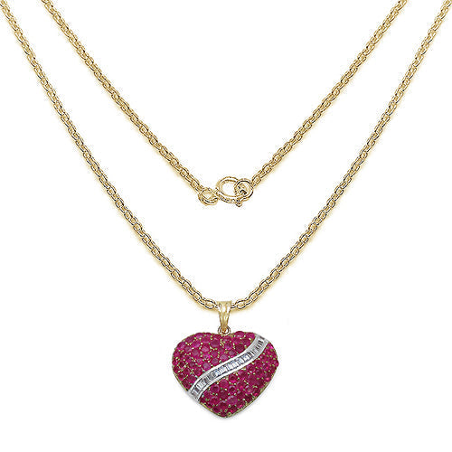 14K Yellow Gold Plated 4.67 Carat Genuine Ruby & White Topaz .925 Sterling Silver Pendant DestGlow