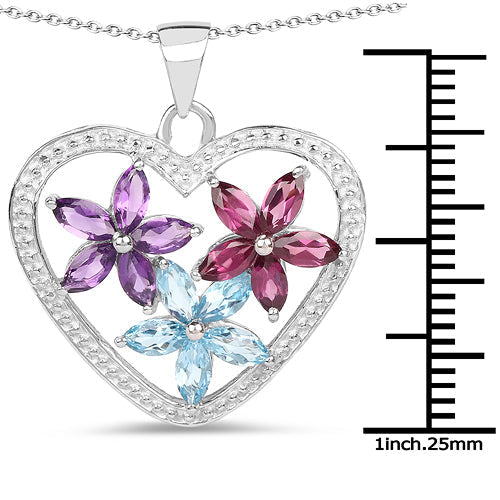 2.35 Carat Genuine Amethyst, Swiss Blue Topaz and Rhodolite .925 Sterling Silver Pendant DestGlow