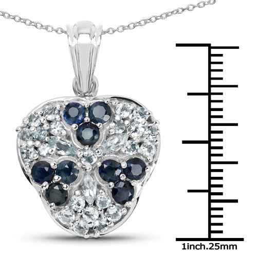 2.73 Carat Genuine Blue Sapphire and Aquamarine .925 Sterling Silver Pendant by Bids.com