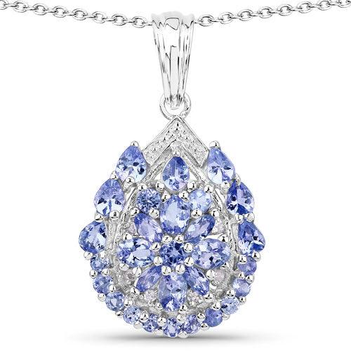 2.64 Carat Genuine Tanzanite and White Topaz .925 Sterling Silver Pendant DestGlow
