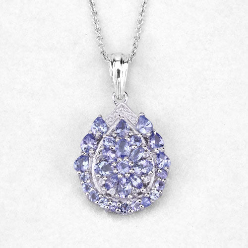 2.64 Carat Genuine Tanzanite and White Topaz .925 Sterling Silver Pendant DestGlow