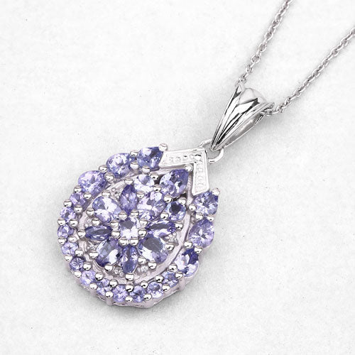 2.64 Carat Genuine Tanzanite and White Topaz .925 Sterling Silver Pendant DestGlow