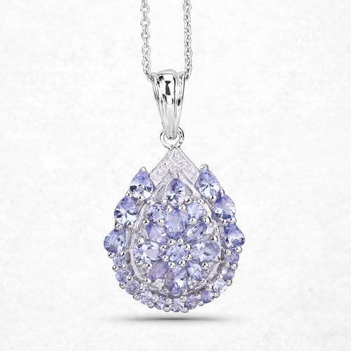 2.64 Carat Genuine Tanzanite and White Topaz .925 Sterling Silver Pendant DestGlow