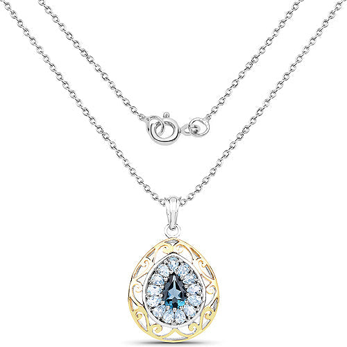 18K Yellow Gold Plated 4.44 Carat Genuine London Blue Topaz and Blue Topaz .925 Sterling Silver Pendant by Bids.com