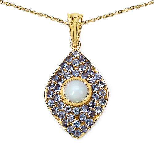 14K Yellow Gold Plated 1.82 Carat Genuine Ethiopian Opal & Tanzanite .925 Sterling Silver Pendant by Bids.com
