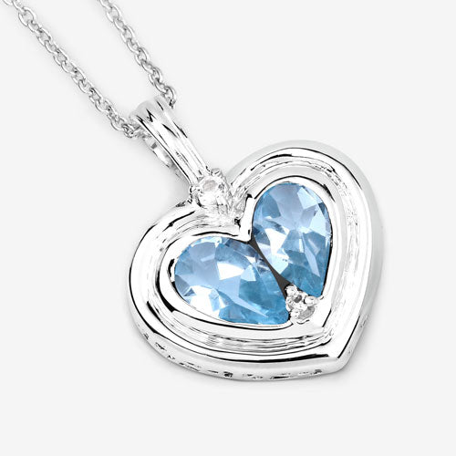 2.66 Carat Genuine Blue Topaz and White Topaz .925 Sterling Silver Pendant DestGlow