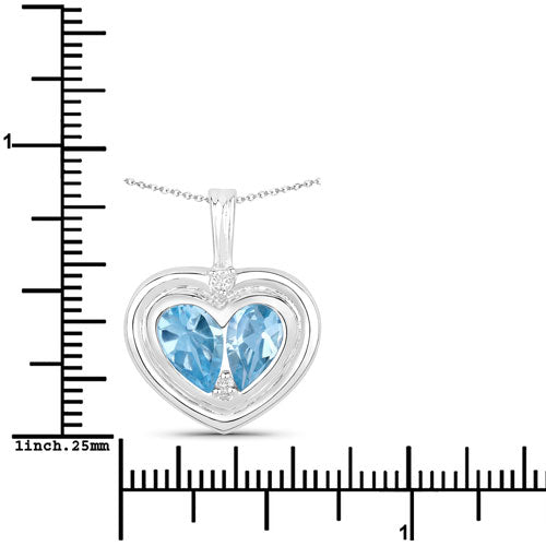 2.66 Carat Genuine Blue Topaz and White Topaz .925 Sterling Silver Pendant DestGlow